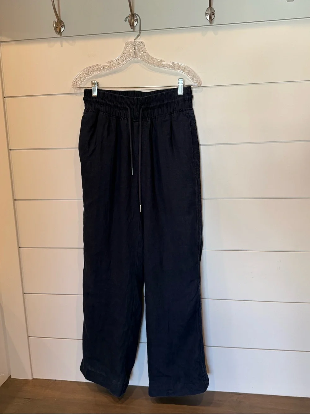 Quince Navy Blue 100% European Linen Wide Leg Drawstring Pants Womens Small